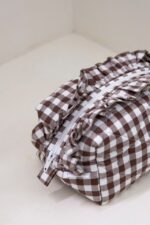 DARK BROWN GINGHAM FRILLS COSMETIC BAG Medium