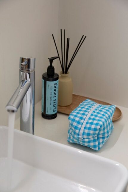 BABY BLUE TERRY COSMETIC BAG Medium